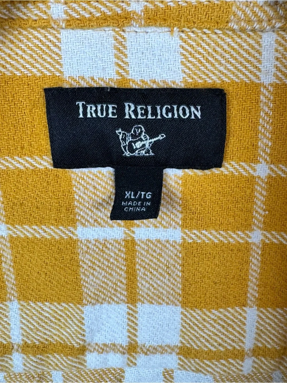 True Religion Yellow White Plaid Flannel Shirt Men’s XL Long Sleeve Button Up